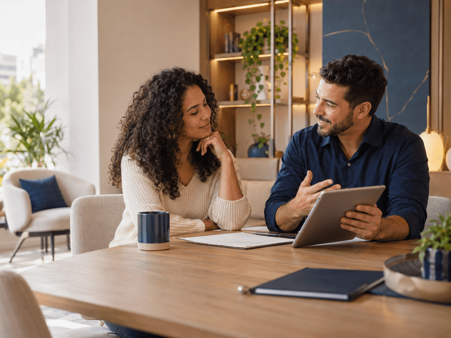 Consultor conversando com cliente em atendimento personalizado